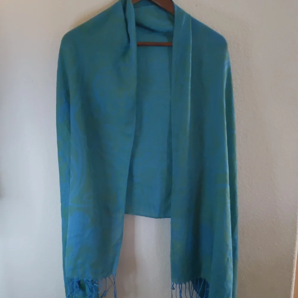 Teal Turquoise and Lime Women's Scarf 80% Cotton 20% Silk Classic